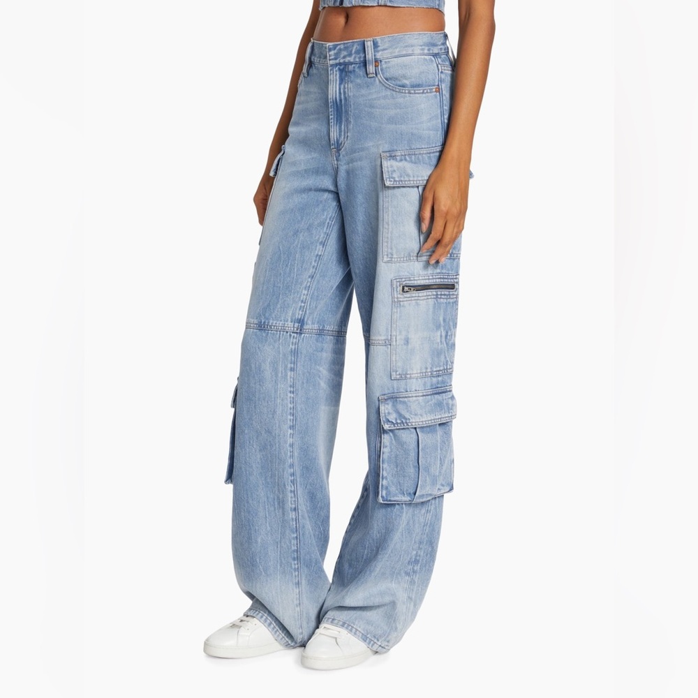 Alice + Olivia Cay Baggy Denim Cargo Trouser Jeans Size 30 x 34 Blue